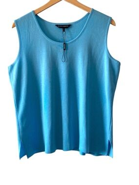 Ming Wang Knit Tank Top Turquoise Aqua Blue Scoop NEW Size L